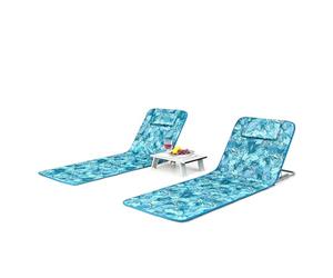 GYMAX Ensemble de 2 Tapis de Plage et 1 Table d'Appoint, Chaises avec Dossiers Réglables pour Détente/Bronzage/Bain de Soleil, Fauteuils Pliables et Portables pour Plage/Patio/Camping