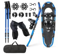GYMAX Ensemble de Raquettes à Neige Légères 53/63/78 CM avec Fixation à Double Cliquet, Bâtons de Randonnée, 1 Paire de Guêtres, Sac de Transport, pour Hommes, Femmes, Enfants (53 x 21, Bleu)
