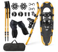 GYMAX Ensemble de Raquettes à Neige Légères 53/63/78 CM avec Fixation à Double Cliquet, Bâtons de Randonnée, 1 Paire de Guêtres, Sac de Transport, pour Hommes, Femmes, Enfants (63 x 21, Doré)