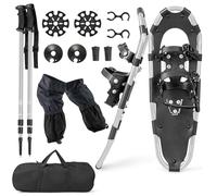 GYMAX Ensemble de Raquettes à Neige Légères 53/63/78 CM avec Fixation à Double Cliquet, Bâtons de Randonnée, 1 Paire de Guêtres, Sac de Transport, pour Hommes, Femmes, Enfants(53 x 21, Argent)