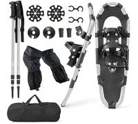 GYMAX Ensemble de Raquettes à Neige Légères 53 CM, Fixation à Double Cliquet, Bâtons de Randonnée et Sac de Transport, Argent