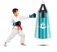 GYMAX Ensemble de Sac de Boxe 60CM et Gants de Boxe pour Enfants, Sac de Boxe Suspendu Rempli d'eau avec Bandages, Sac de Transport et Rembourrage Remplaçable pour Entraînement de Corps (Bleu éclair)
