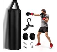 GYMAX Ensemble Sac de Frappe Adulte 30X100CM, Sac de Boxe Suspendu avec Gants de Boxe et Support Plafond pour Kickboxing, Noir