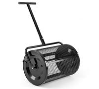 GYMAX Épandeur de Compost 75L, Rouleau en Maille Métallique avec Loquets, avec Poignée en T Réglable en Hauteur 108/113cm, Largeur 61 cm, pour Épandre d'Engrais, Fumier Gazon Pelouse, Jardin (Noir)