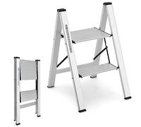 GYMAX Escabeau 2 Marches en Aluminium, Marchepied Pliable avec Pédale Large & Pieds Antidérapants, Charge 150 kg, Portable & Léger, pour Maison, Bureau, Garage