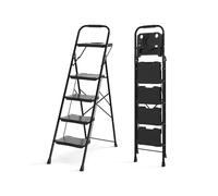 GYMAX Escabeau 4 Marches 148cm, avec Plateau Porte-Outils, Poignée Supérieure, Larges Marches Antidérapantes, Échelle Pliable avec pour Peindre, Nettoyer et Atteindre des Objets