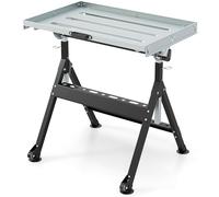 GYMAX Établi de Bricolage Pliable en Acier, Réglable en 4 Hauteurs | 5 Angles d'Inclinaison, 3 Fentes e2 Supports à Outils de Rangement, 2 Roues, Capacité 180 KG, pour Garage, Atelier, Soudage
