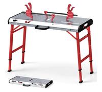 GYMAX Établi de Travail Pliable, Table de Travail Bricolage, Hauteur Réglable 70-93CM, avec Pinces à Barre, Poignée de Transport, Capacité 450 KG, pour Garage, Atelier, Réparation, Travail du Bois