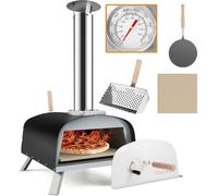 GYMAX Four à Pizza à Bois ou à Pellet Extérieur, avec Thermomètre, Température Max. 450 ℃, Pelle à Pizza, Pierre à Pizza φ33CM, pour Jardin, Camping, Fête