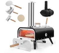 GYMAX Four à Pizza à Bois ou à Pellets Extérieur, Température Max. 350℃~400℃, Cuisson Facile avec Thermomètre, Pierre à Pizza Rotatif, Pelle à Pizza, Pelle à Bois, Housse de Protection