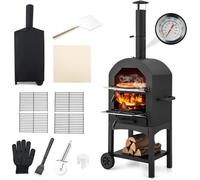 GYMAX Four à Pizza Extérieur 162CM, à Bois ou à Pellet, Cuisson avec Thermomètre, Pierre à Pizza, Grilles, Pelle, pour Camping