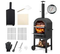 GYMAX Four à Pizza Extérieur 162cm à Bois ou à Pellet, Cuisson Facile avec Thermomètre, Pierre à Pizza, Grilles, Pelle, Accessoires Complets, pour Camping, Fêtes, Barbecues