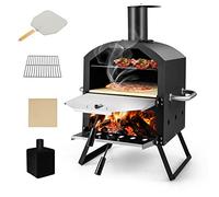 GYMAX Four à Pizza Extérieur Mini au Bois avec Pierre à Pizza, Pelle à Pizza, Jambes Pliantes et Poignées Portables, Ventilateurs Ajustables, Couvercle Imperméable