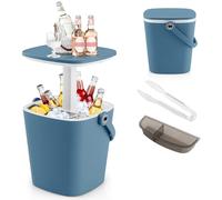 GYMAX Glacière et Table d'Appoint 2-en-1, Isolation 6-8H pour Bière et Vin, Capacité 15 L, avec Couvercle Relevable et Décapsuleur, Portable avec Poignée, pour Camping, Randonnée, Patio (Bleu)