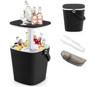 GYMAX Glacière et Table d'Appoint 2-en-1, Isolation 6-8H pour Boisson, Capacité 15 L, avec Couvercle Relevable et Décapsuleur, Portable avec Poignée, pour Camping, Randonnée, Patio (Noir)