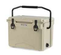 GYMAX Glacière Rigide 21 L, Glacière Portable Isolée, avec Poignée en Aluminium, Porte-Gobelets, Décapsuleur, Rétention de Glace de 5 à 7 Jours, pour Plage, Camping, Randonné, Pique-Nique (Kaki)