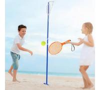GYMAX Jeu de Swingball, Entraînement de Tennis Portable, avec 2 Raquettes, Balle, Spirale, Bras Pivotant, Hauteur Réglable, Jeu Familial pour Enfants 5 Ans+