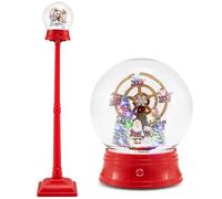 GYMAX Lampadaire de Noël 153cm, Effet Tournant, Lumineux, Musique, Neige, 15 Lumières LED Colorées, 8 Chansons, Décoration Extérieur Intérieur à Piles, pour Salon, Entrée, Porche (Grande Roue)