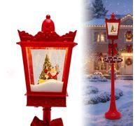 GYMAX Lampadaire de Noël 185 cm, Effet de Neige, Lumières et Musique, Lumières LED Blanc Chaud, Base Remplissable, Nœud et Couronne, Décoration Lumineux pour Intérieur et Extérieur