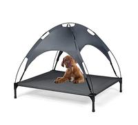 GYMAX Lit de Camp pour Chien, Transat de Jardin pour Chien avec Auvent 90x80x84CM, Charge 40KG, Convient au Extérieur, Camping, Plage, Jardin, Terrasse, Balcon(L)