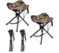 GYMAX Lot de 2 Tabourets de Chasse Pliable et Portable, avec Cadre en Métal Robuste & Tissu Imperméable, Transport Pratique pour Chasse/Camping/Pêche, Camouflage