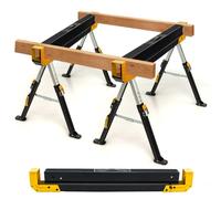 GYMAX Lot de 2 Tréteaux Pliable en Métal, Charge Max 1180kg, Hauteur Réglable 62-83cm, Chevalet de Sciage avec Bras Chevilles de Support de Bois (Jaune)