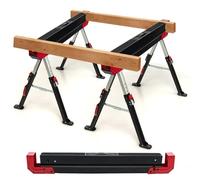 GYMAX Lot de 2 Tréteaux Pliable en Métal, Charge Max 1180kg, Hauteur Réglable 62-83cm, Chevalet de Sciage avec Bras Chevilles de Support de Bois (Rouge)