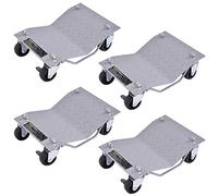 GYMAX Lot de 4 Chariots à roulettes pour Démenagement de Voiture, Charge 2720 KG, avec Frein, Surface Antidérapante et Poignée Pratique, pour Transport d'Auto, Camion, Meuble