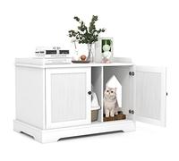 GYMAX Maison de Toilette pour Chat avec Grattoir, Séparateur Réglable, Meuble Cache Litière pour Chat, Meuble de Chat d'Intérieur avec 2 Portes, Armoire de Rangement Décoratif pour Chat, Blanc