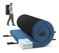 GYMAX Matelas Camping Pliable, 183 x 62 x 6,5 CM, Imperméable et Antidérapant, Mousse à Mémoire, Sac de Transport, pour Voyage, Bleu