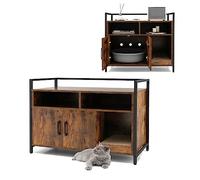 GYMAX Meuble Cache Litière Chat Grand en Bois, avec Griffoir Détachable, Maison de Toilette avec 2 Étagères Rangement Ouvertes, Maison Bon Ventilation et Anti-basculement pour Chat(Café)