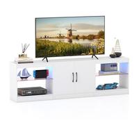 GYMAX Meuble TV avec Lumières LED 16 Couleurs pour Téléviseur 85", 3 Parties Modulaire Combinaison Libre, avec Étagères Réglables, pour Chambre, Salon, 195x30x55cm (Blanc)