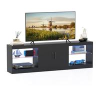 GYMAX Meuble TV avec Lumières LED 16 Couleurs pour Téléviseur 85", 3 Parties Modulaire Combinaison Libre, avec Étagères Réglables, pour Chambre, Salon, 195x30x55cm (Noir)