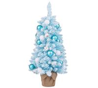 GYMAX Mini Sapin de Noël Artificiel 90 cm, Petit Sapin Décoratif avec Boules de Coton, Plante Artificielle en Pot, 163 Pointes de Branches, Idéal pour Décoration Intérieure, Maison, Bureau (Bleu)