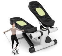 GYMAX Mini Stepper pour Fitness à Domicile, avec 2 Bandes de Résistance, Intensité Réglable, Moniteur LCD, Machine Compacte de Marche sous Bureau, Home Trainer pour Maison Appartement (Blanc)