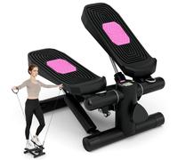 GYMAX Mini Stepper pour Fitness à Domicile, avec 2 Bandes de Résistance, Intensité Réglable, Moniteur LCD, Machine Compacte de Marche sous Bureau, Home Trainer pour Maison Appartement (Noir)