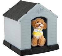 GYMAX Niche Chien en Plastique Résistant aux Intempéries, Bouches d'Aération, Piquet de Sol pour Stabiliser, Toit en Pente Contre Accumulation d'eau, Abri Chien Extérieur Intérieur (70 x 65 x 71,5cm)