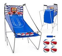 GYMAX Panier de Basket-Ball, Jeu d'Arcade de Basket-Ball Pliable à Double Tir, avec 8 Mode de Jeu, Score Électronique, 4 Balles, Pompe, pour Extérieur et Intérieur, Installation Facile