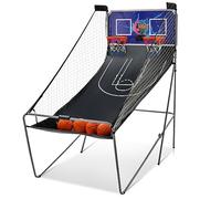 GYMAX Panier de Basket-Ball, Jeu d'Arcade de Basket-Ball Pliable à Double Tir, avec 8 Mode de Jeu, Score Électronique, 4 Balles, Pompe, pour Extérieur et Intérieur, Installation Facile