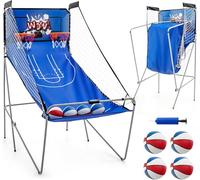 GYMAX Panier de Basket-Ball, Jeu d'Arcade de Basket-Ball Pliable à Double Tir, avec 8 Mode de Jeu, Score Électronique, 4 Balles, Pompe, pour Extérieur et Intérieur, Installation Facile