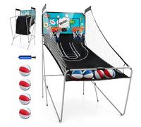 GYMAX Panier de Basket-Ball, Jeu d'Arcade de Basket-Ball Pliable à Double Tir, avec 8 Mode de Jeu, Score Électronique, 4 Balles, Pompe, pour Extérieur et Intérieur, Installation Facile (Good)