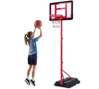 GYMAX Panier de Basket Extérieur pour Enfants 3-10 Ans, Hauteur Réglable 95-155cm, Base Remplissable de 16L Eau ou Sable, Cadre en Métal, Jeu Basket Intérieur et Extérieur