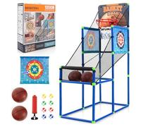 GYMAX Panier de Basket pour Enfants, Jeu de Basket et de Tir 2 en 1, avec Tableau de Score Sonore & 2 Ballons & 2 Cibles & 8 Balles & Pompe à Balle, pour Intérieur/Extérieur