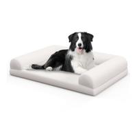 GYMAX Panier pour Chien de Moyenne et Petite Taille, en Mousse Orthopédique Alvéolée, avec 3 Côtés Surélevés, Housse Amovible, Fond Antidérapant, Canapé pour Chien 90 x 69 x 18 cm (Beige)