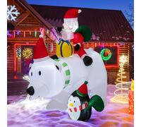GYMAX Père Noël Gonflable 210CM, avec Ours Polaire & Pingouin & Boîte Cadeau, Souffleur et Prise Inclus, Décoration de Noël de Nuit pour Maison, Magasin, Jardin, Extérieur, Intérieur