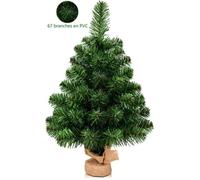 GYMAX Petit Sapin de Noël 60cm Décoratif pour Table, Arbre Artificiel en PVC avec 67 Branches, Base en Ciment pour Bureau à