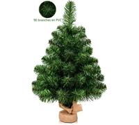 GYMAX Petit Sapin de Noël 90cm Décoratif pour Table, Arbre Artificiel en PVC avec 96 Branches, Base en Ciment pour Bureau à
