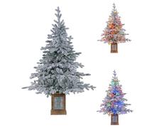 GYMAX Petit Sapin de Noël Artificiel Lumineux 120cm en Pot, 180 Branches, 100 Lumières LED Multicolore, 8 Modes d'Éclairage, Minuterie Automatique, 4 Niveaux de Luminosité, Pot Rétro & Télécommande