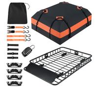 GYMAX Porte-Bagages de Voiture Universel avec Sac Imperméable 425 L, Charge Jusqu'à 90 kg, Panier Métallique de Chargement avec Sangles à Cliquet et Cadenas, 130x91x17cm