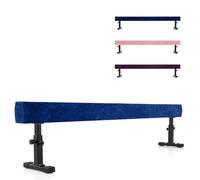 GYMAX Poutre de Gymnastique Mobile avec 2 Roues, 3 Hauteurs Réglables 44-59cm, Construction Stable avec Pieds Métalliques, Poutre d'Équilibre pour Débutants et Professionnels de Gym (Bleu)